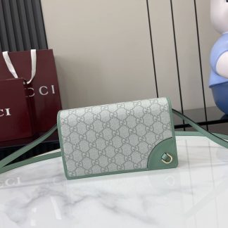Gucci GG Emblem Grey Green Wallet with Leather Strap