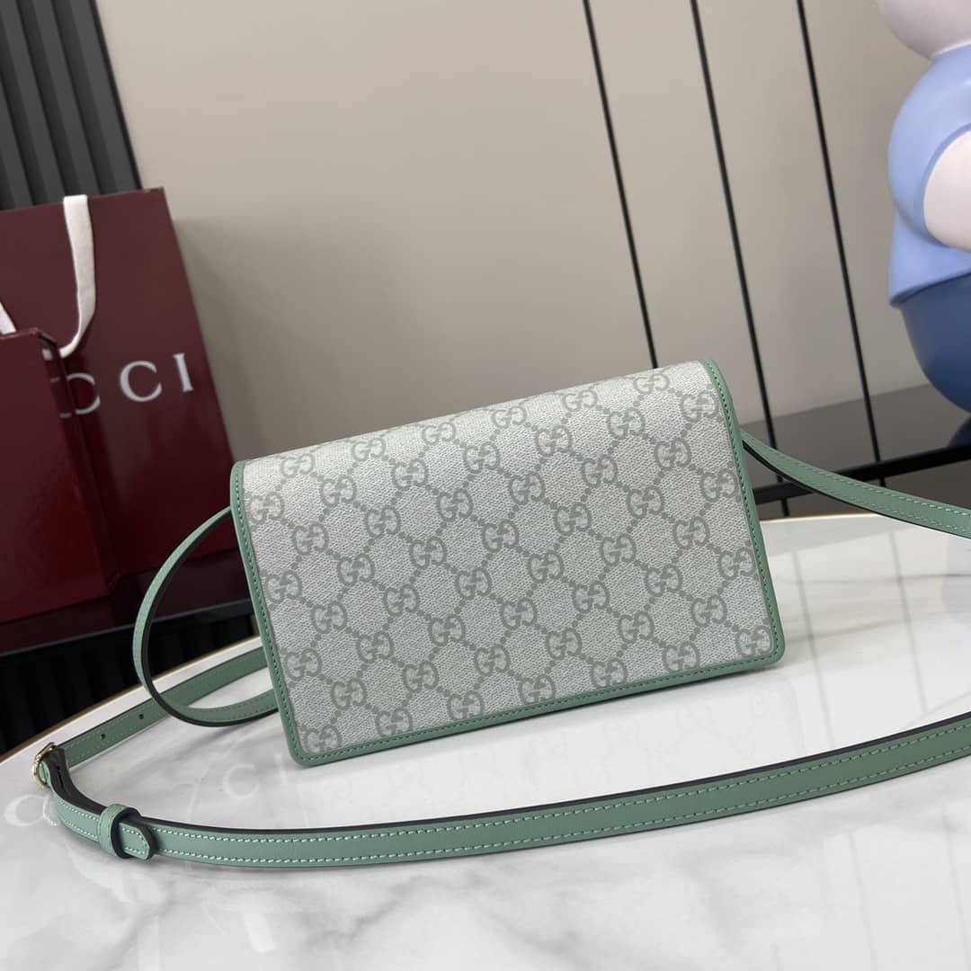 Gucci GG Emblem Grey Green Wallet with Leather Strap_1_164056 Gucci GG Emblem Grey Green Wallet with Leather Strap