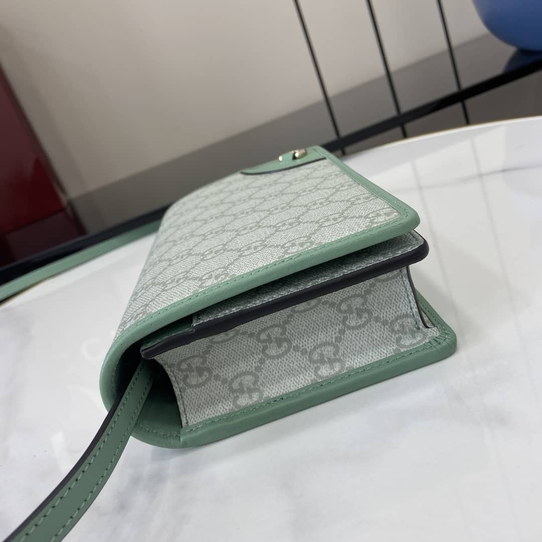 Gucci GG Emblem Grey Green Wallet with Leather Strap_3_164056 Gucci GG Emblem Grey Green Wallet with Leather Strap