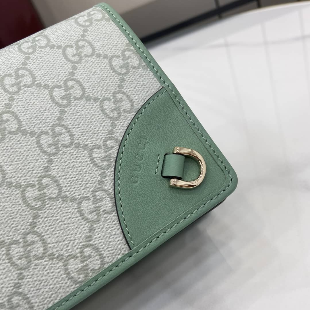 Gucci GG Emblem Grey Green Wallet with Leather Strap_5_164056 Gucci GG Emblem Grey Green Wallet with Leather Strap