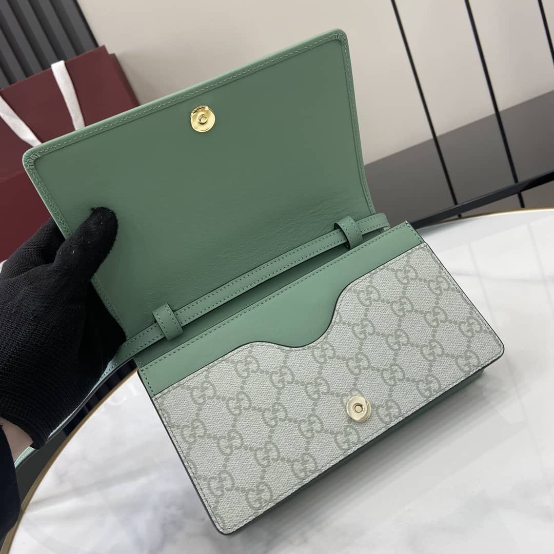 Gucci GG Emblem Grey Green Wallet with Leather Strap_6_164056 Gucci GG Emblem Grey Green Wallet with Leather Strap