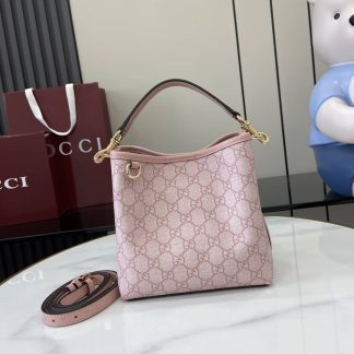 Gucci GG Emblem Small Pink Bucket Bag 815118