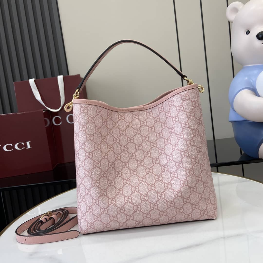 Gucci GG Emblem Medium Pink Bucket Bag 815103_1_164076 Gucci GG Emblem Medium Pink Bucket Bag 815103