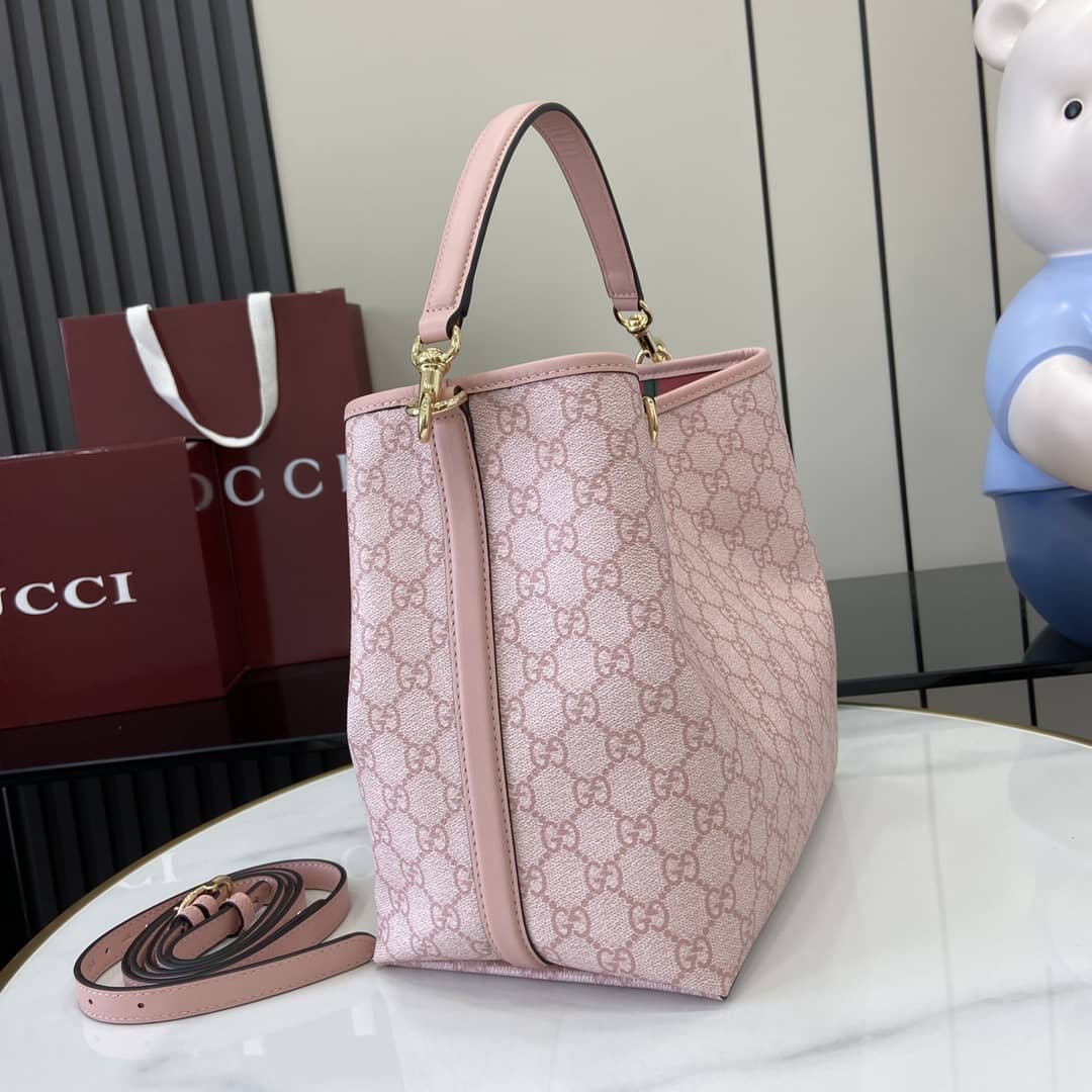 Gucci GG Emblem Medium Pink Bucket Bag 815103_2_164076 Gucci GG Emblem Medium Pink Bucket Bag 815103
