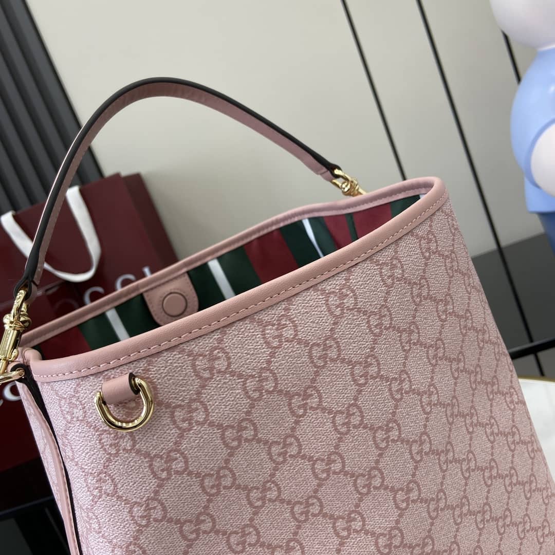 Gucci GG Emblem Medium Pink Bucket Bag 815103_4_164076 Gucci GG Emblem Medium Pink Bucket Bag 815103