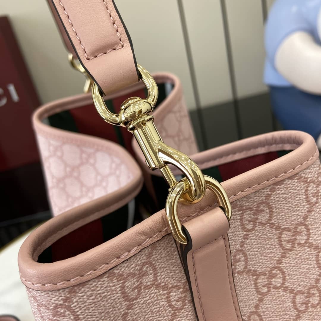 Gucci GG Emblem Medium Pink Bucket Bag 815103_5_164076 Gucci GG Emblem Medium Pink Bucket Bag 815103