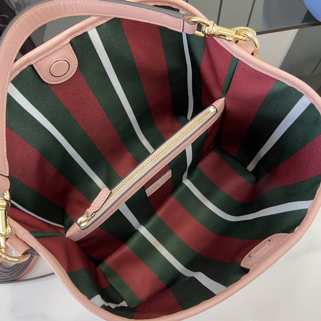 Gucci GG Emblem Medium Pink Bucket Bag 815103_7_164076 Gucci GG Emblem Medium Pink Bucket Bag 815103
