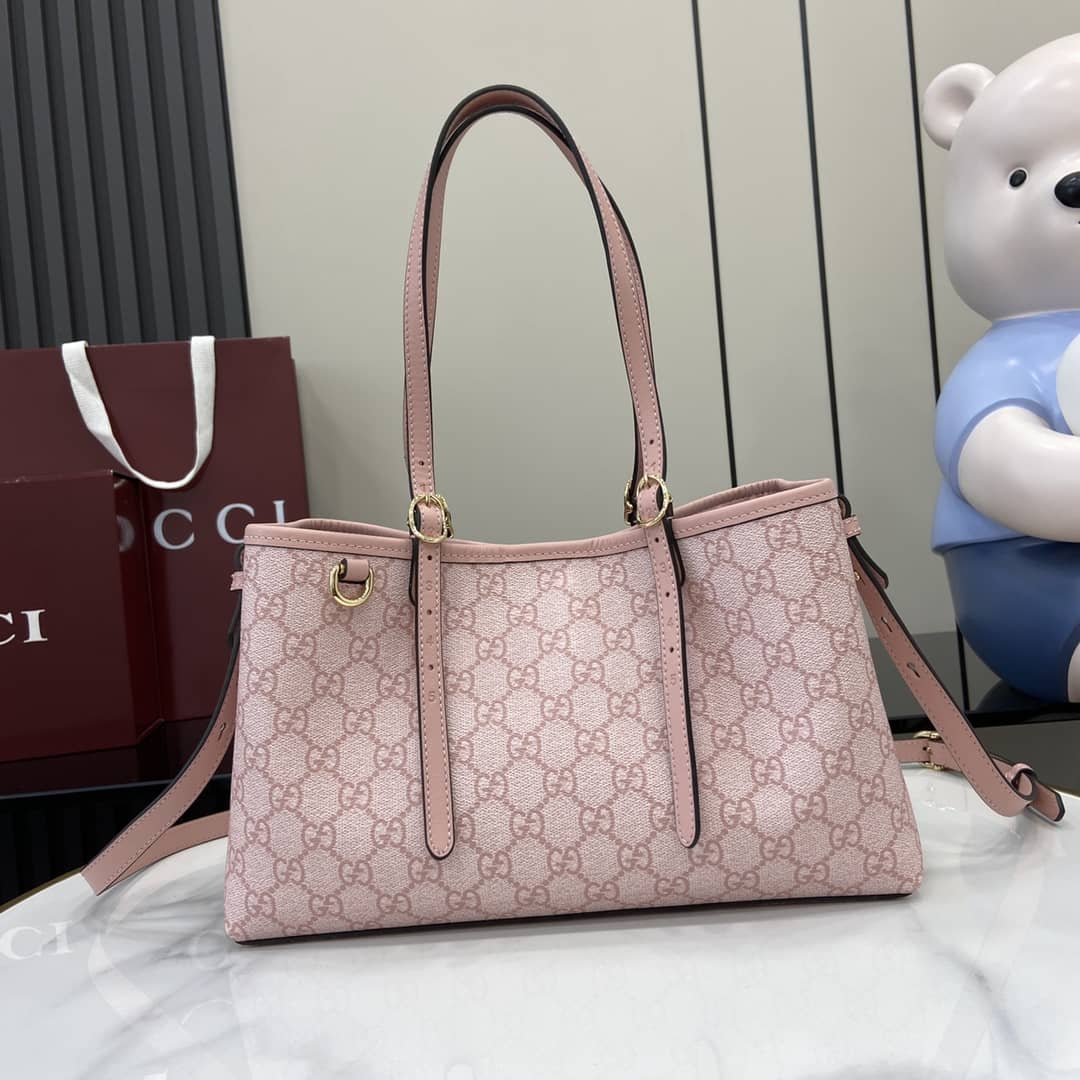 Gucci GG Emblem Medium Pink Tote Bag 815214_10_164086 Gucci GG Emblem Medium Pink Tote Bag 815214