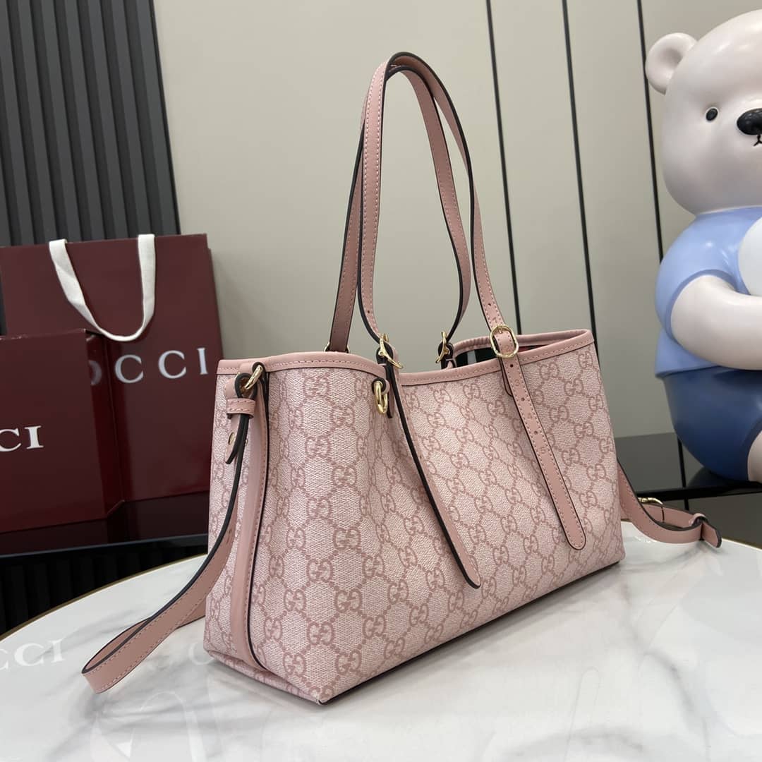 Gucci GG Emblem Medium Pink Tote Bag 815214_2_164086 Gucci GG Emblem Medium Pink Tote Bag 815214