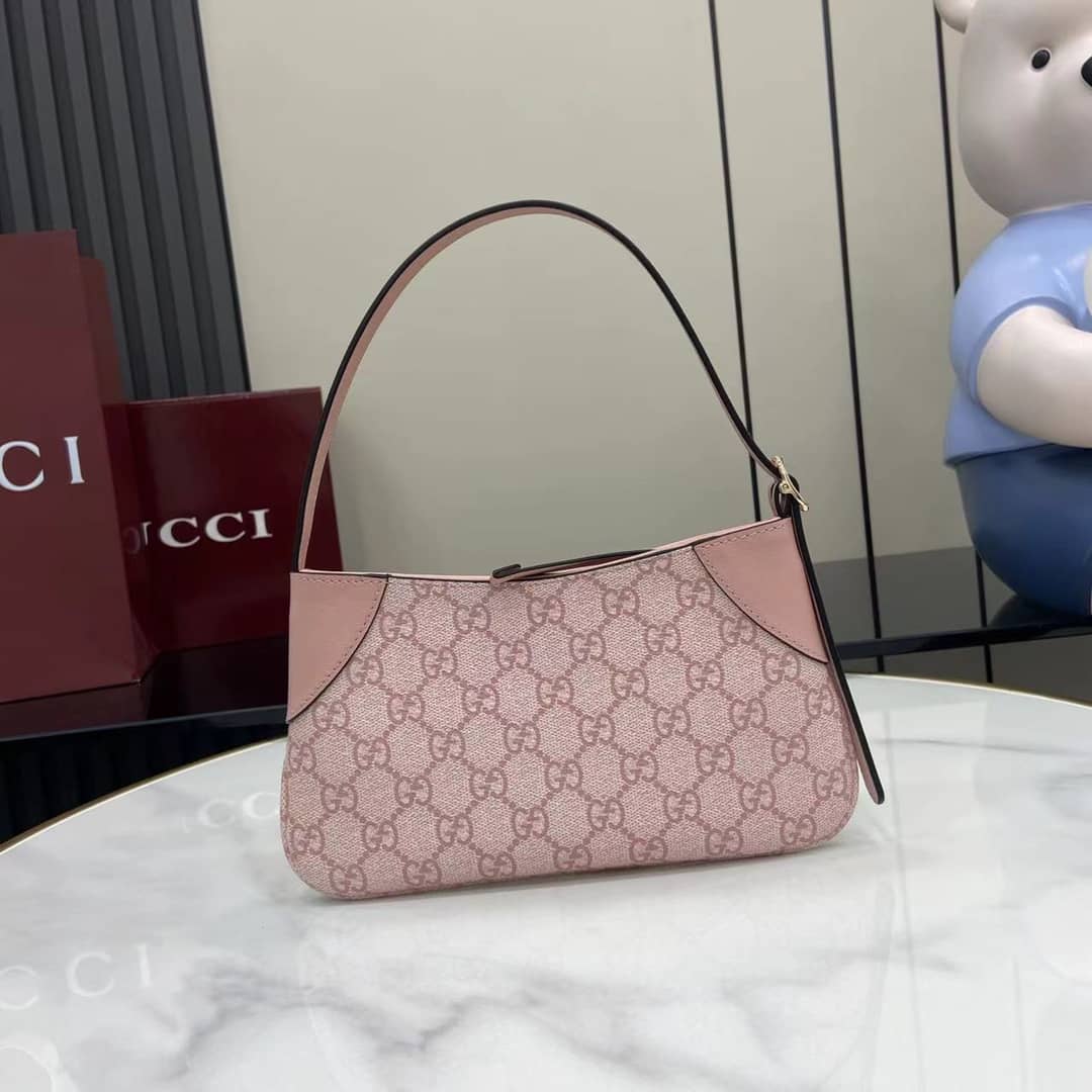 Gucci GG Emblem Small Pink Shoulder Bag 820696_10_164106 Gucci GG Emblem Small Pink Shoulder Bag 820696