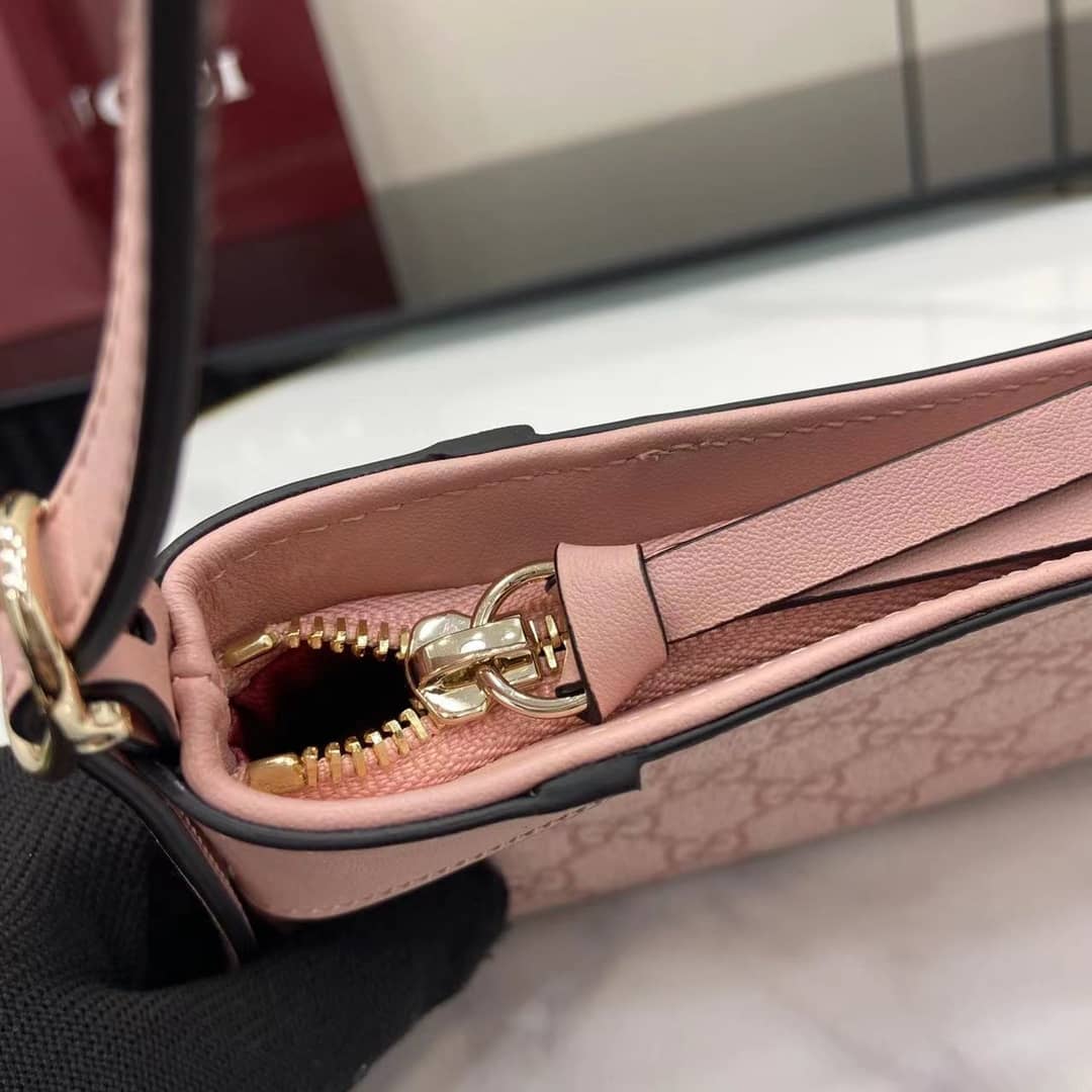 Gucci GG Emblem Small Pink Shoulder Bag 820696_6_164106 Gucci GG Emblem Small Pink Shoulder Bag 820696