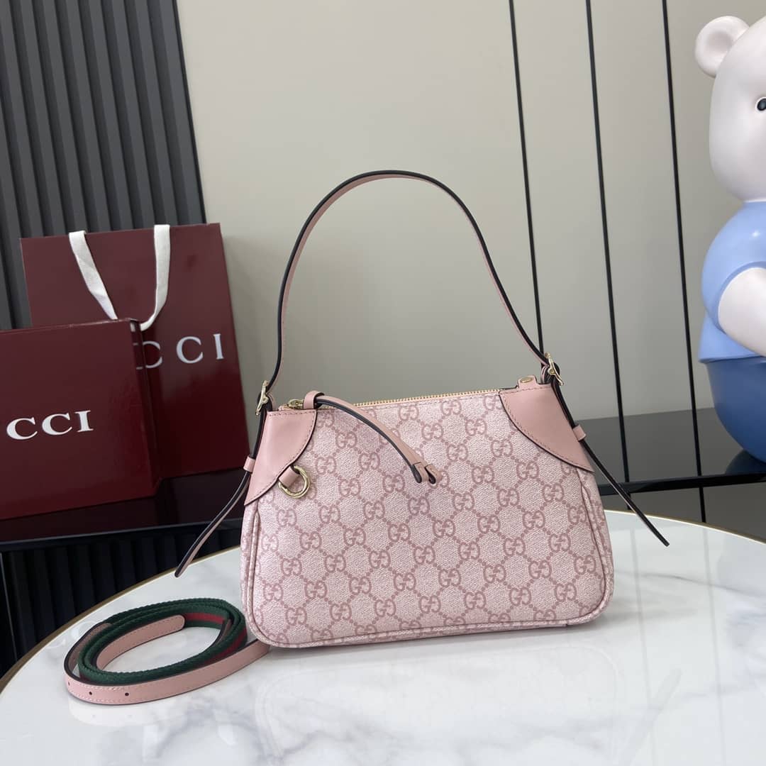 Gucci GG Emblem Small Pink Shoulder Bag 815218_10_164116 Gucci GG Emblem Small Pink Shoulder Bag 815218