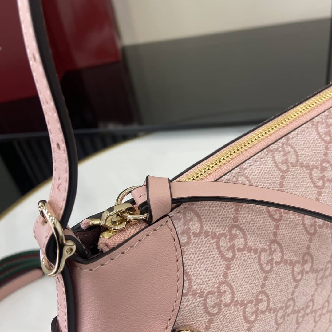 Gucci GG Emblem Small Pink Shoulder Bag 815218_4_164116 Gucci GG Emblem Small Pink Shoulder Bag 815218